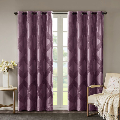 Plum Purple Ogee Design Knitted Jacquard Total Blackout Panel (Bentley Ogee-Plum-window)