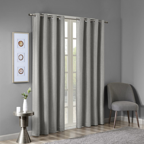 Cool Grey Printed Heathered Blackout Curtain Panel w/Grommet Top (Maya-Grey-Panel)