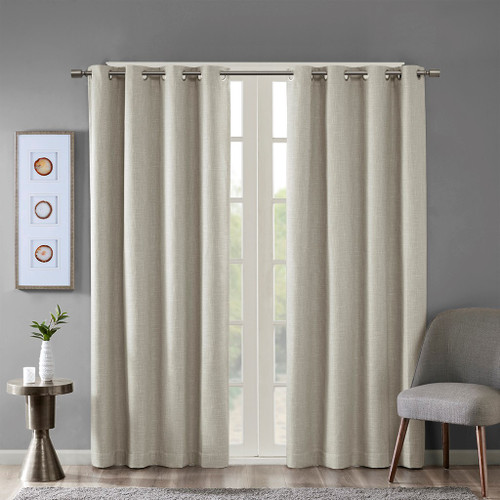 Cool Taupe Printed Heathered Blackout Curtain Panel w/Grommet Top (Maya-Taupe-Panel)