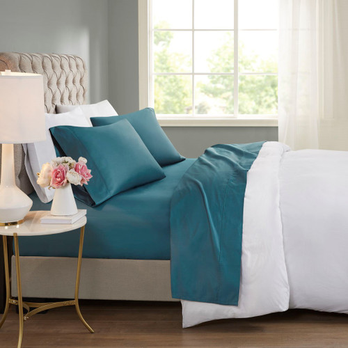 4pc Teal Blue 600 Thread Count Cooling Treated Cotton Rich Sheet Set (600TC-Teal-Sheets)