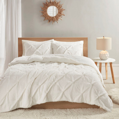 3pc Ivory Sherpa Down Alternative Comforter AND Decorative Shams (Addison-Ivory-Comf)