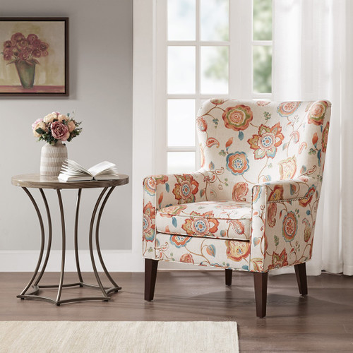 Cream Multi Color Accent Wingback Chair Solid Wood legs & Frame (086569943644)