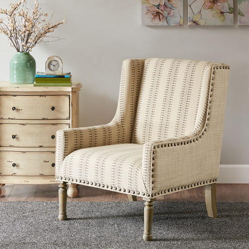 Tan/Natural Accent Chair Solid Wood Legs & Frame w/Bronze Nailheads (086569155436)