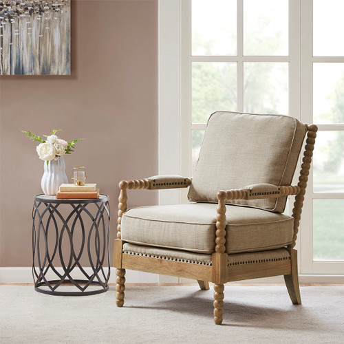 Taupe Upholstered Accent Chair Solid Wood Legs & Frame (086569177964)