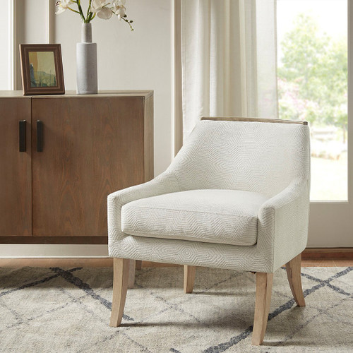 Ivory Upholstered Accent Chair Solid Wood Legs Low Back (086569336545)
