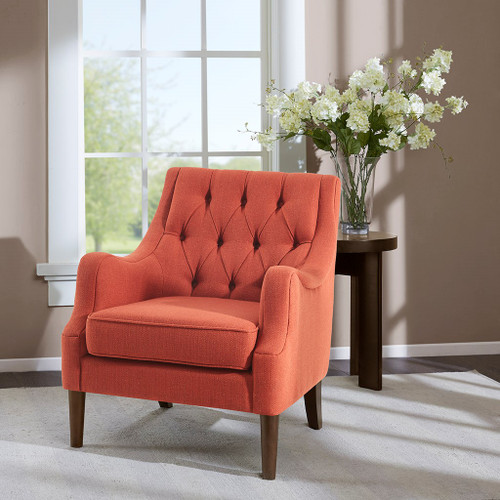 Spice Color Button Tufted Accent Chair Solid Wood Legs (086569411921) 