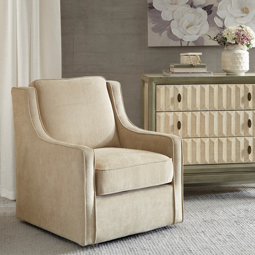 Cream Color Upholstered Swivel Chair Solid Wood Frame (675716929602)