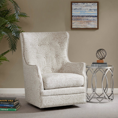 Cream Color Swivel Glider Chair w/Button Tufted high Back Fully Assembled (086569251114)