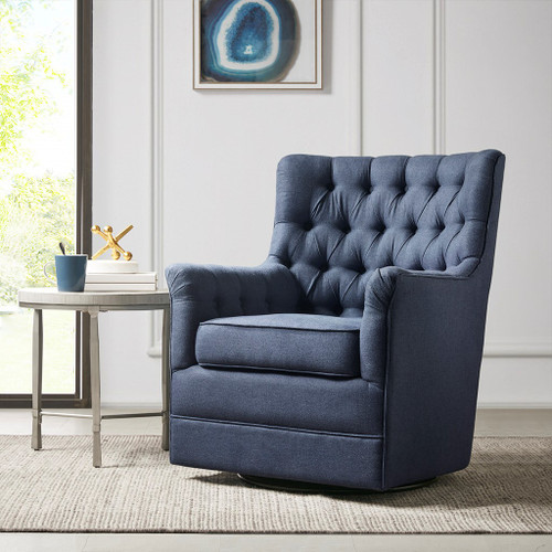 Blue Swivel Glider Chair w/Hand-Tufted Back Detailing (086569325846)