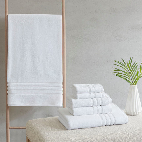 White Sustainable Antimicrobial 6 Piece Soft & Plush Towel Set (086569547972)
