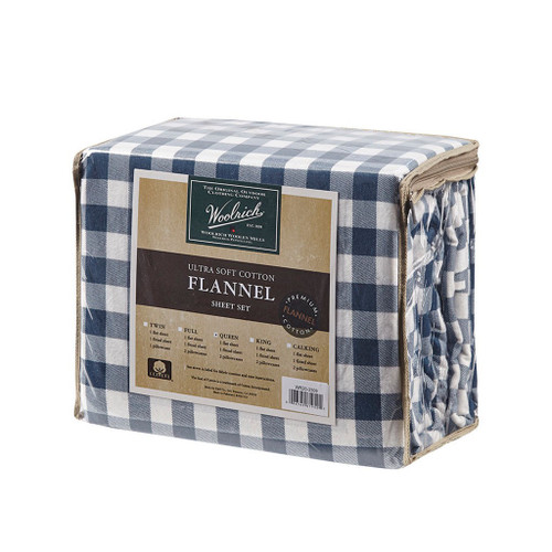 Blue & White Buffalo Checkered Cotton Flannel Sheet Set (Flannel Cotton-Blue Buffalo-sheets)