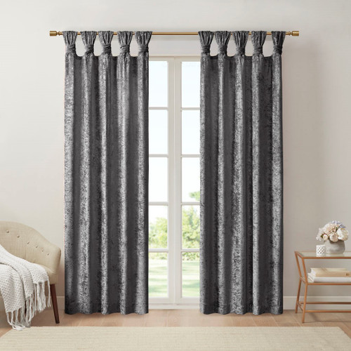 p Grey Velvet Textured Window Panel w/Cuff Tab Top Finish (Felicia-Grey-Curtain)