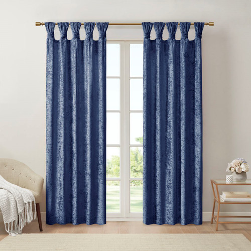 Navy Blue Velvet Textured Window Panel w/Cuff Tab Top Finish (Felicia-Navy-Curtain)