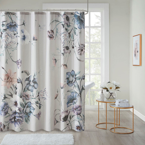 Chic Blue Floral Cotton Fabric Shower Curtain - 72x72" (Cassandra Blue-Shower)
