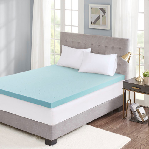 Blue Hypoallergenic 3" Cooling Gel Memory Foam Mattress Topper w/Removable Cooling Cover (Hypoallergenic 3" -Topper)