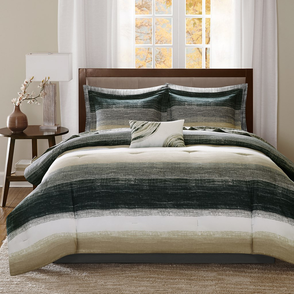 Black Taupe & White Stripes Comforter Set AND Matching ...