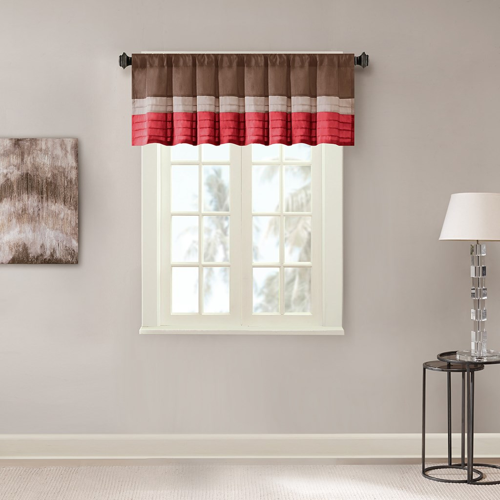 Deep Red & Brown Striped Pintucked Window Valance - Rod Pocket (Tradewinds-Red-val)
