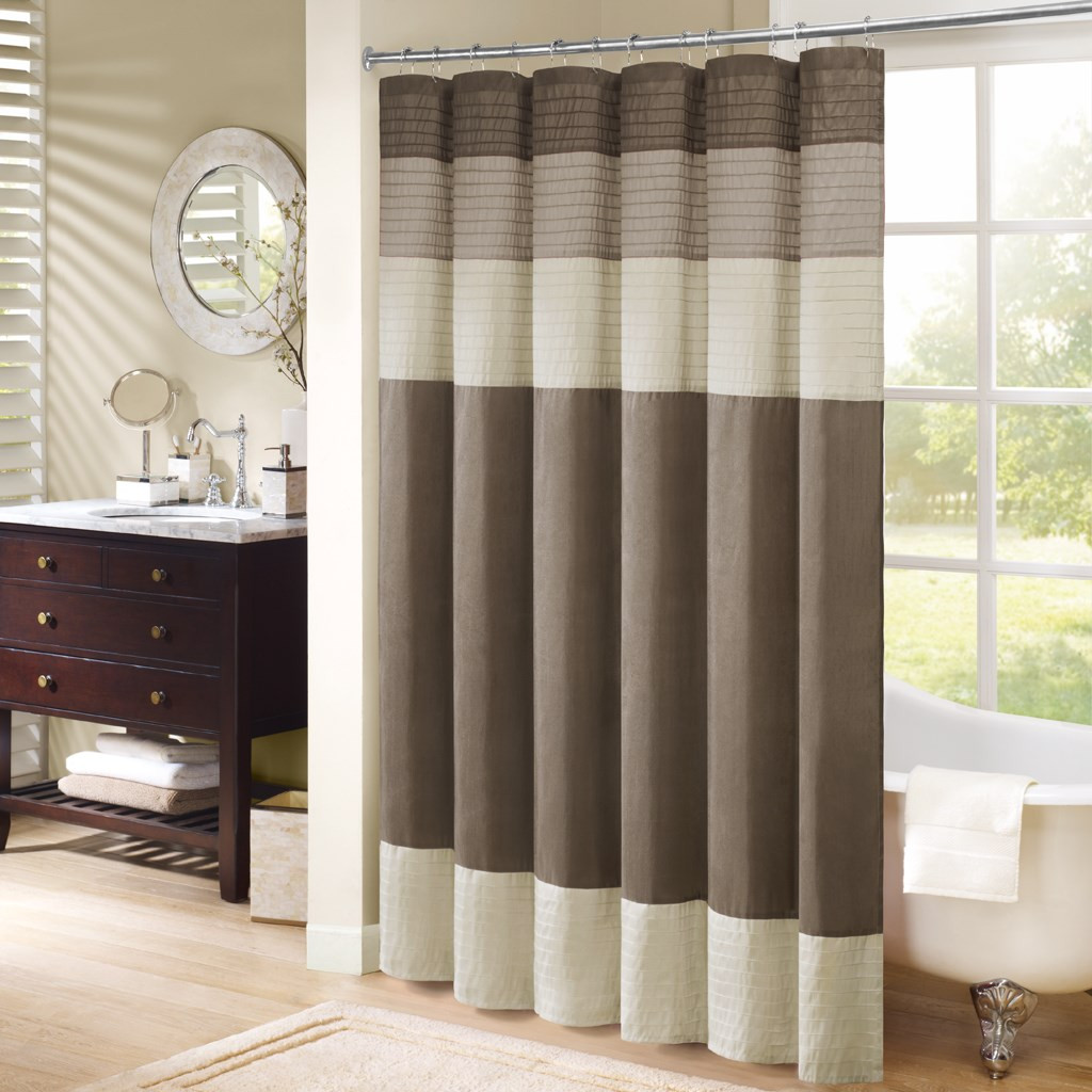 Brown & Ivory Pintuck Striped Fabric Shower Curtain - 72" x 72