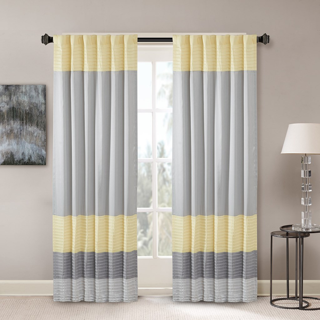 Grey Yellow Pintucked Faux Silk Curtain Panel W Back Tabs 50x84   5e2d2fbe37d6409daaa83a6632e67c312ba4e9d5  24920.1502307219.1280.1280 