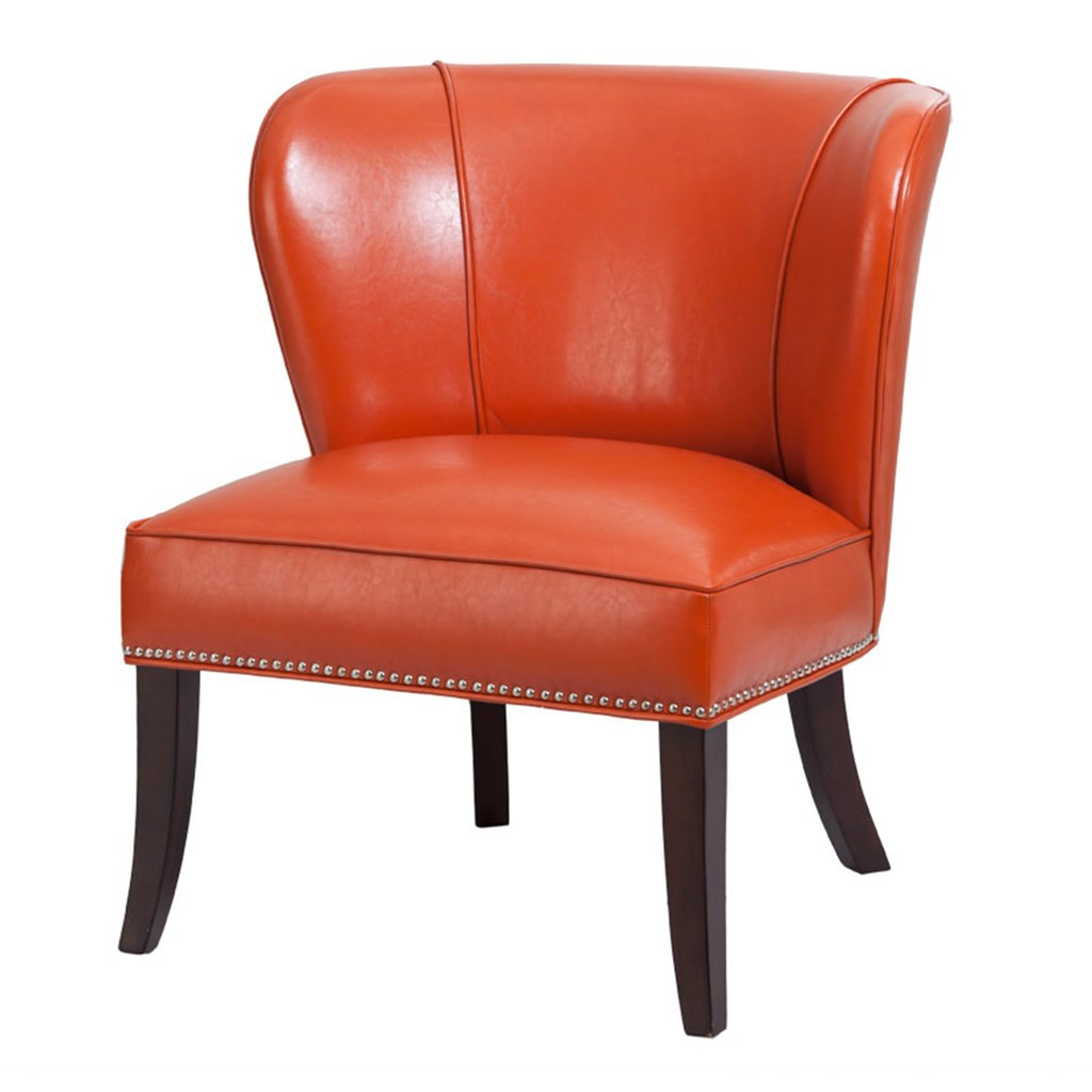 Orange Hilton Faux Leather Armless Accent Chair w/Wood