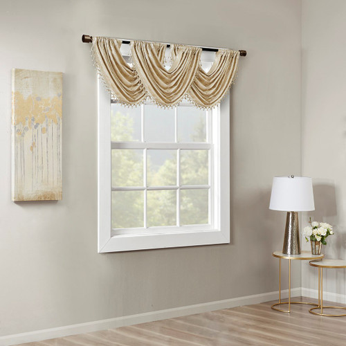 Gold & Taupe Marbled Jacquard Lined Rod Pocket Window Valance (Cassius-Gold-val)