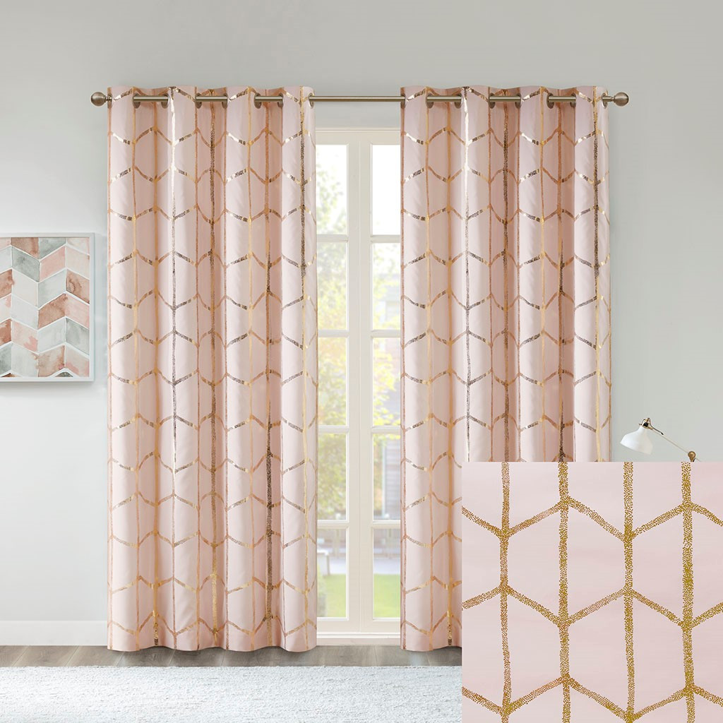 Blush Pink Geometric Metallic Gold BLACKOUT Window Panel- 50x84" (Raina-Blush-window)