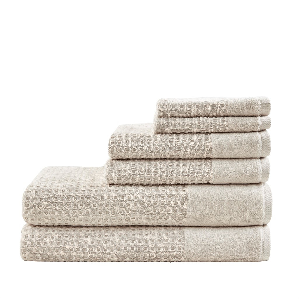 6pc Solid Taupe Spa Waffle Cotton Jacquard Towel Set - Cottons R Us