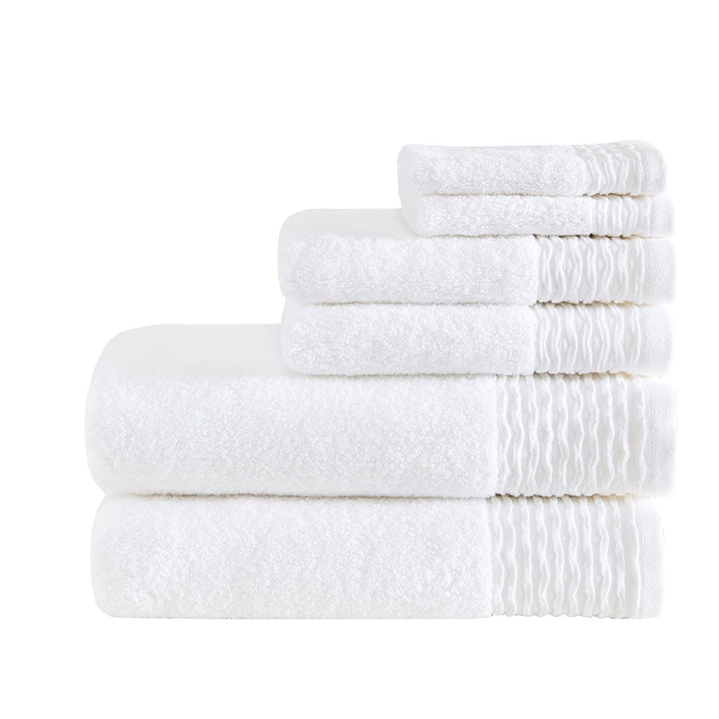 Breeze Jacquard White Wavy Border Zero Twist Cotton Towel Set (Breeze Jacquard- White-Towels)