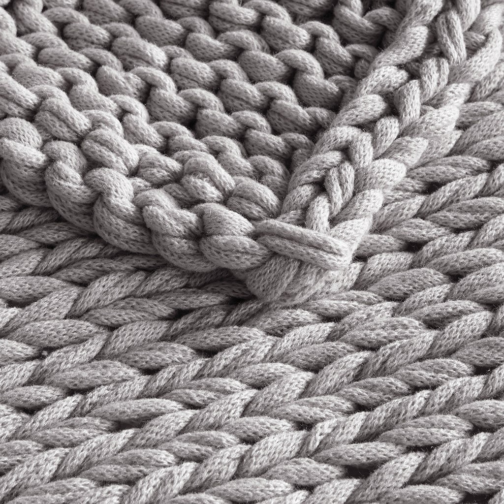 Handmade Grey Chunky Cable Knit Throw Blanket 50x60" (Handmade Chunky