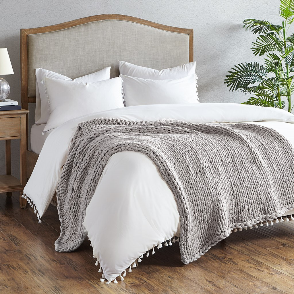 Handmade Grey Chunky Cable Knit Throw Blanket 50x60" (Handmade Chunky