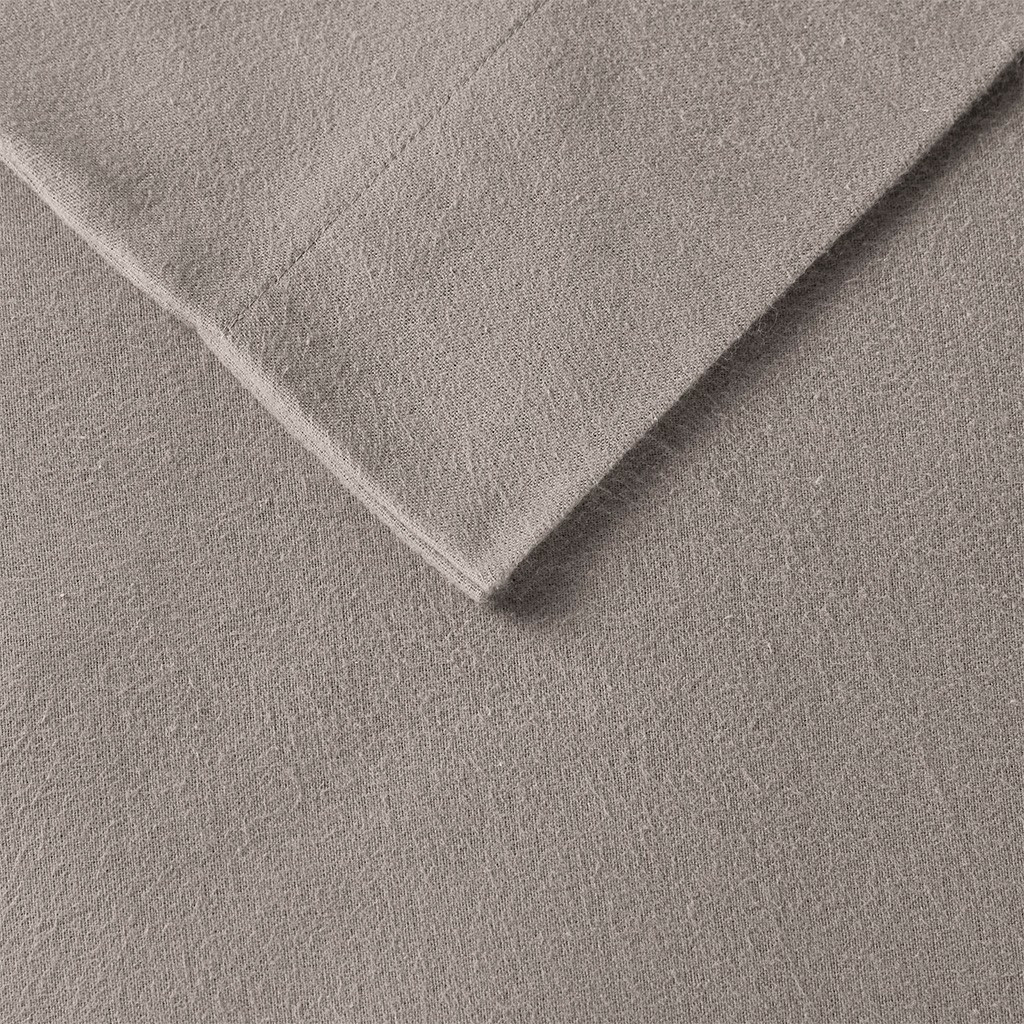 Solid Grey Cotton Flannel Printed Sheet Set (Cozy Flannel-Grey Solid)