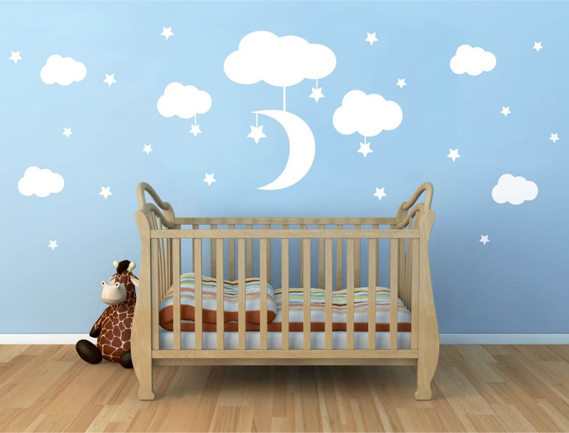clouds moon and stars wall stickers ( buy 2 get 3rd free )
