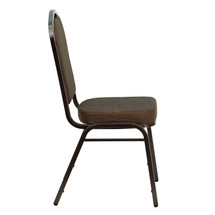 Crown Back Stacking Banquet Chair with Brown Patterned Fabric and 2.5'' Thick Seat - Copper Vein Frame