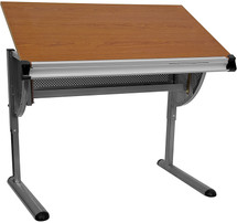 Adjustable Drawing and Drafting Table with Pewter Frame