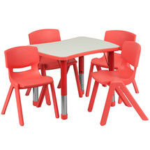21.875''W x 26.625''L Rectangular Red Plastic Height Adjustable Activity Table Set with 4 Chairs