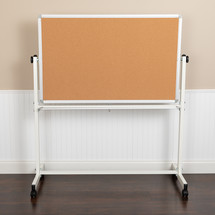 HERCULES Series 53"W x 59"H Reversible Mobile Cork Bulletin Board and White Board with Pen Tray