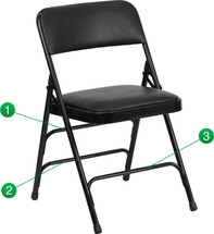 Curved Triple Braced & Double Hinged Black Vinyl Upholstered Metal Folding Chair 