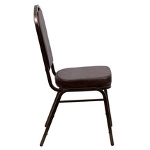 Crown Back Stacking Banquet Chair with Brown Vinyl and 2.5'' Thick Seat - Copper Vein Frame