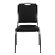 Stacking Banquet Chair with Black Vinyl and 1.5'' Thick Seat - Silver Vein Frame