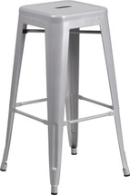 30'' High Backless Silver Metal Indoor-Outdoor Barstool with Square Seat 