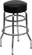 Double Ring Chrome Barstool with Black Seat 