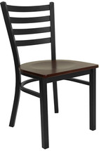 Series Black Ladder Back Metal Restaurant Chair - Mahogany Wood Seat