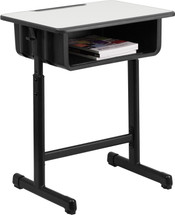 Student Desk with Grey Top and Adjustable Height Black Pedestal Frame 