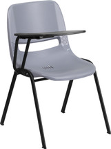 Gray Ergonomic Shell Chair with Right Handed Flip-Up Tablet Arm