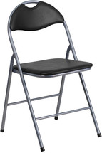 HERCULES Series Black Vinyl Metal Folding Chair with Carrying Handle