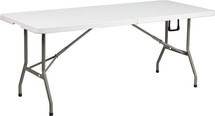 6' Bi-Fold Granite White Plastic Banquet and Event Folding Table with Carrying Handle