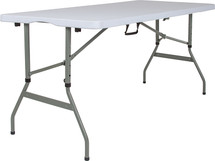 5'H Adjustable Bi-Fold Granite White Plastic Banquet and Event Folding Table with Handle