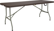 6-Foot Bi-Fold Brown Rattan Plastic Folding Table