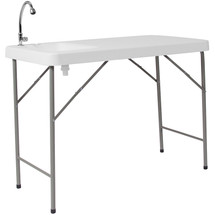 4-Foot Granite White Plastic Folding Table with Sink