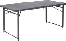 4'H Adjustable Bi-Fold Dark Gray Plastic Folding Table with Carrying Handle